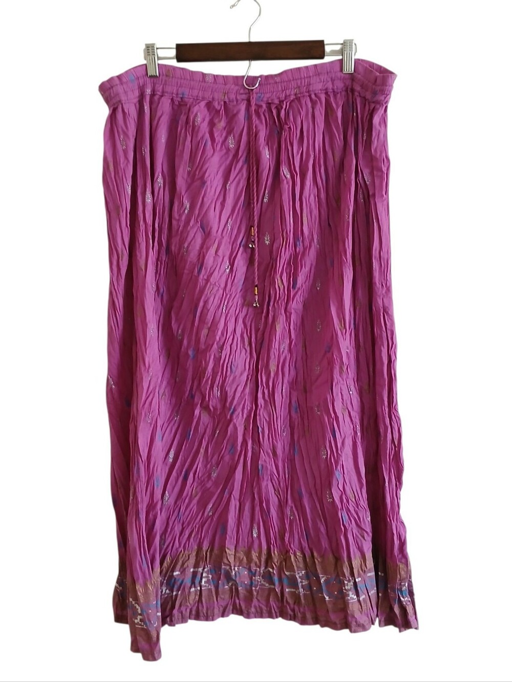 100% Cotton Broomstick Bohemian India Maxi Skirt XXL Bells Festival Pink Musical